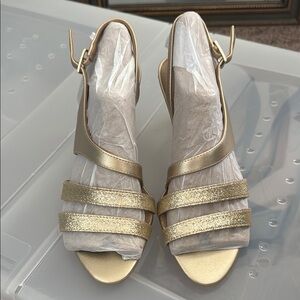 Naturalizer Gold Heels with Strappy Design